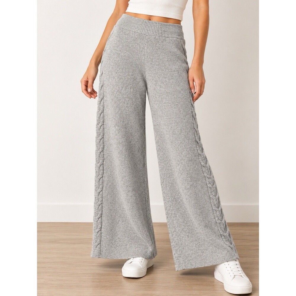 Auden Luxury Collection Womens L Luxe Cozy Wide Leg Knit Pants Heather Gray NWT